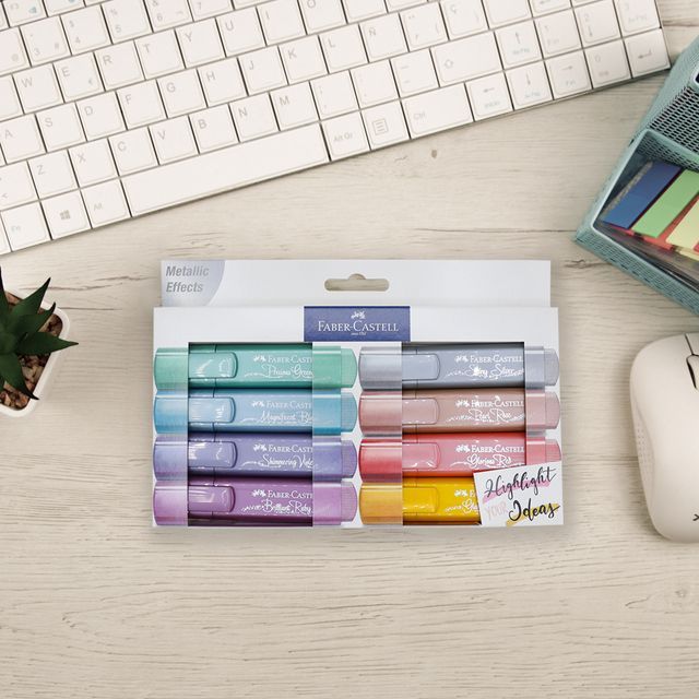 Pack 8 Subrayadores Faber Castell con Purpurina Efecto Metálico 