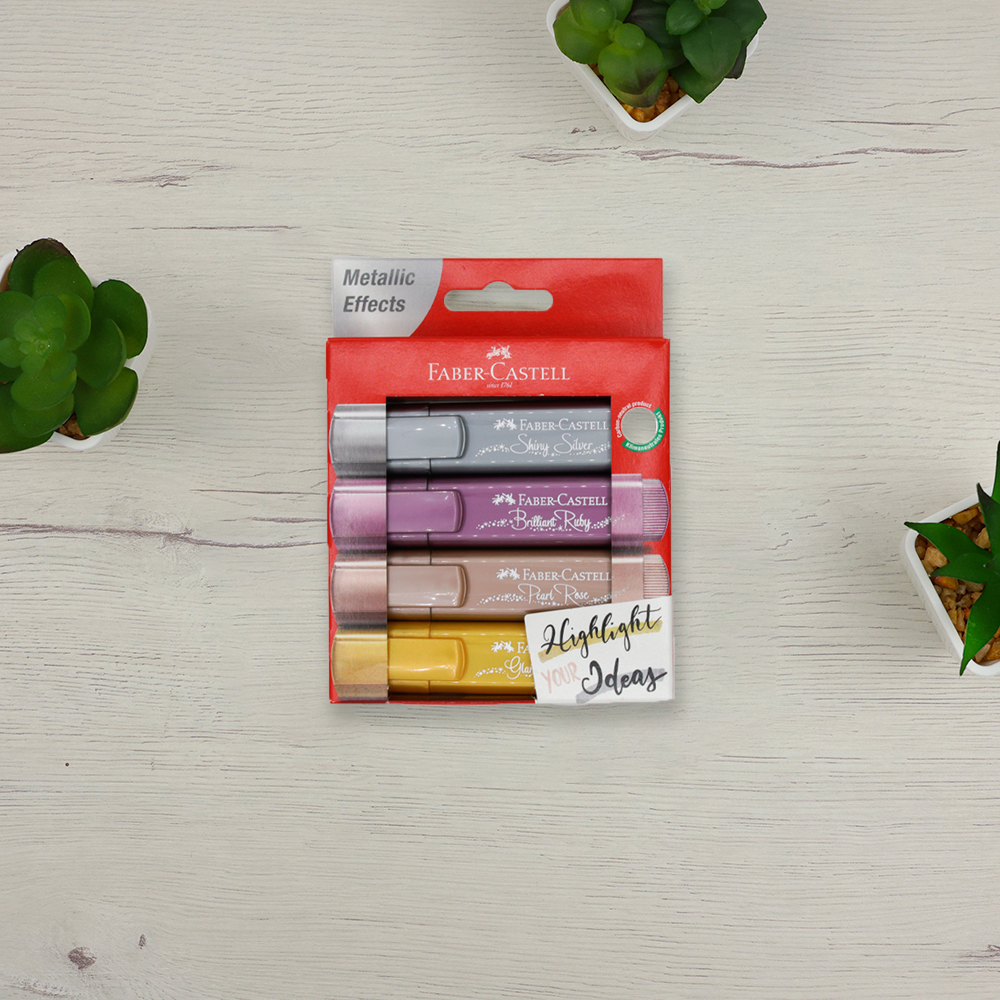 Pack 4 Subrayadores Faber con Purpurina Efecto Metálico 
