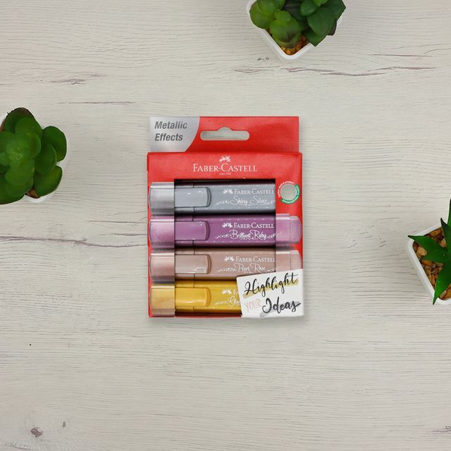 Pack 4 Subrayadores Faber con Purpurina Efecto Metálico 
