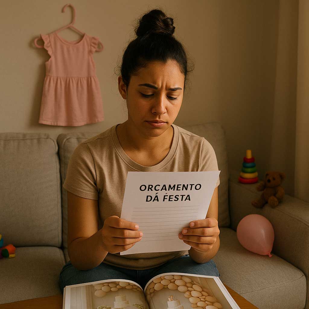 Mãe preocupada com contas de festa