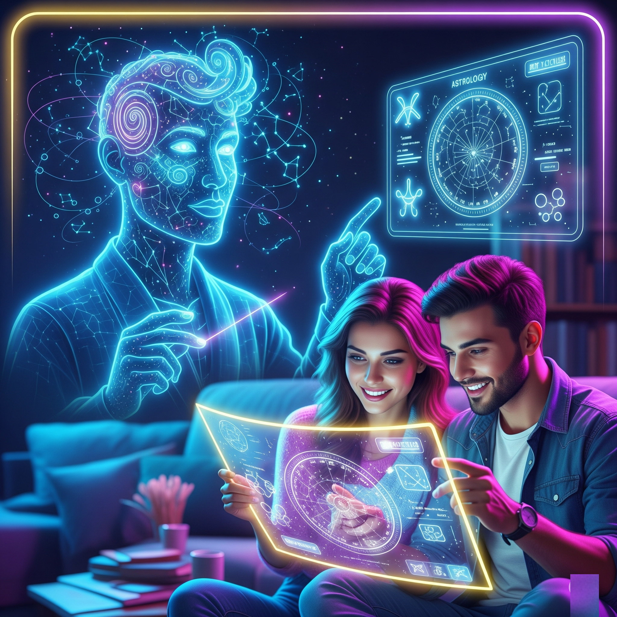 An artistic representation of a couple's emotional connection, guided by astrological insights from Mystic Banana.