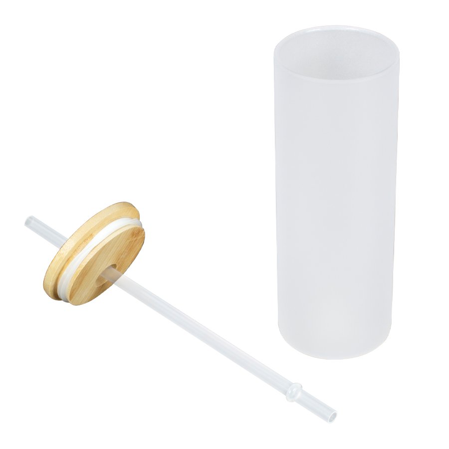Botella Vidrio Borosilicato Sublimación, tapa Bamboo 500cc — vista 3 · GF Group