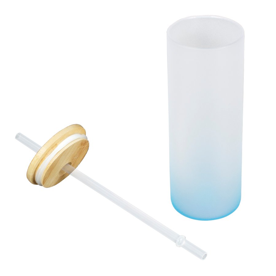 Botella Vidrio Borosilicato Sublimación, tapa Bamboo 500cc — vista 6 · GF Group