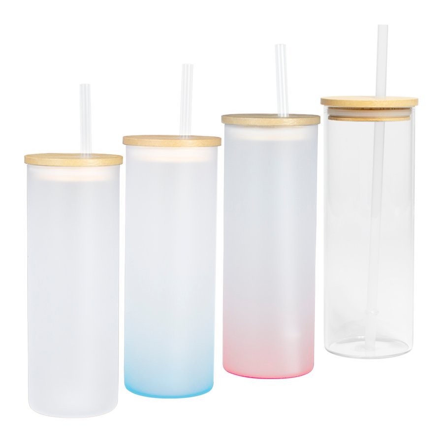 Botella Vidrio Borosilicato Sublimación, tapa Bamboo 500cc · GF Group
