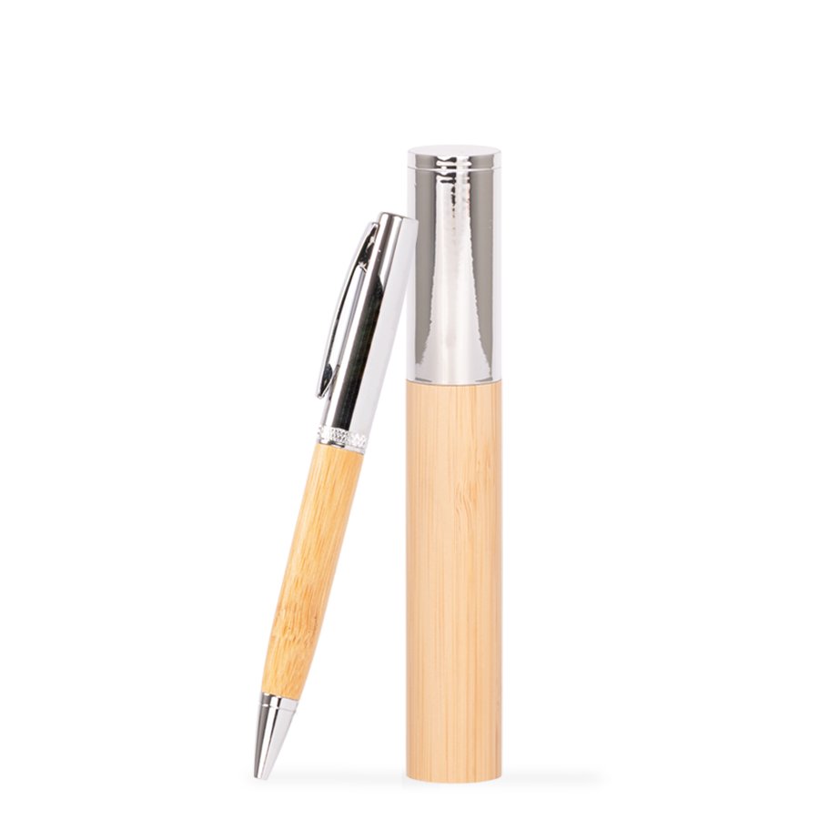 Bolígrafo metálico «AIRLIE» con grip de bamboo y estuche.