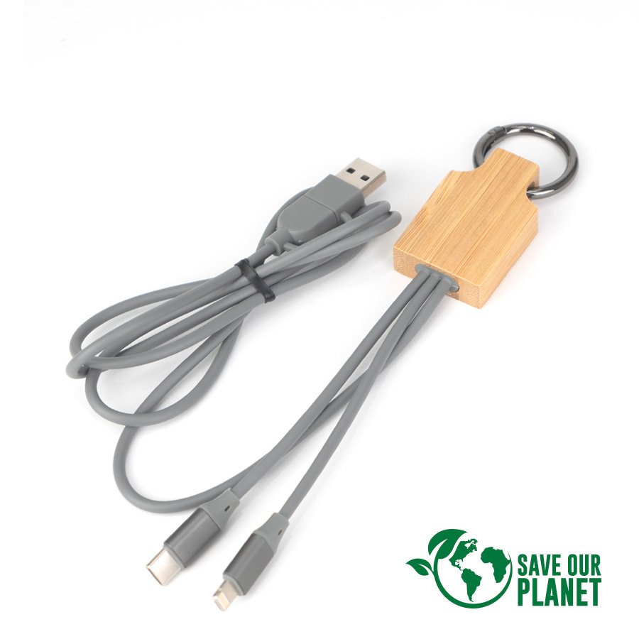 Connect Multicargador 4 en 1 de Bamboo con llavero. · GF Group