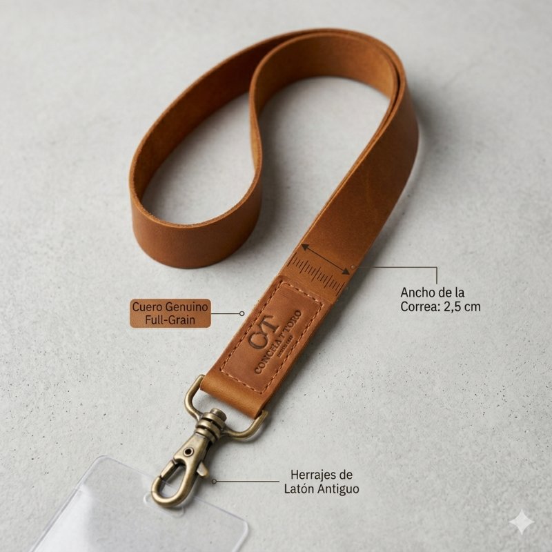Lanyard Cuero Natural De 2,5 Cm De Ancho