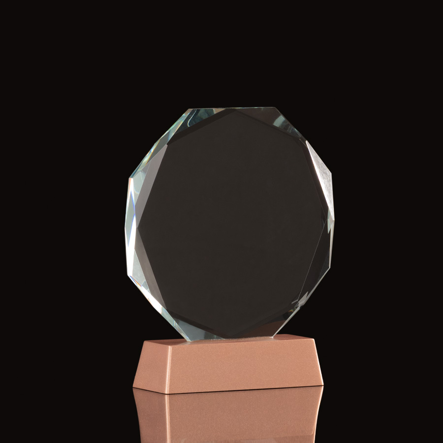Trofeo Galvano de Cristal «RUNE» con base encobrizada. — Reconocimientos · GF Group