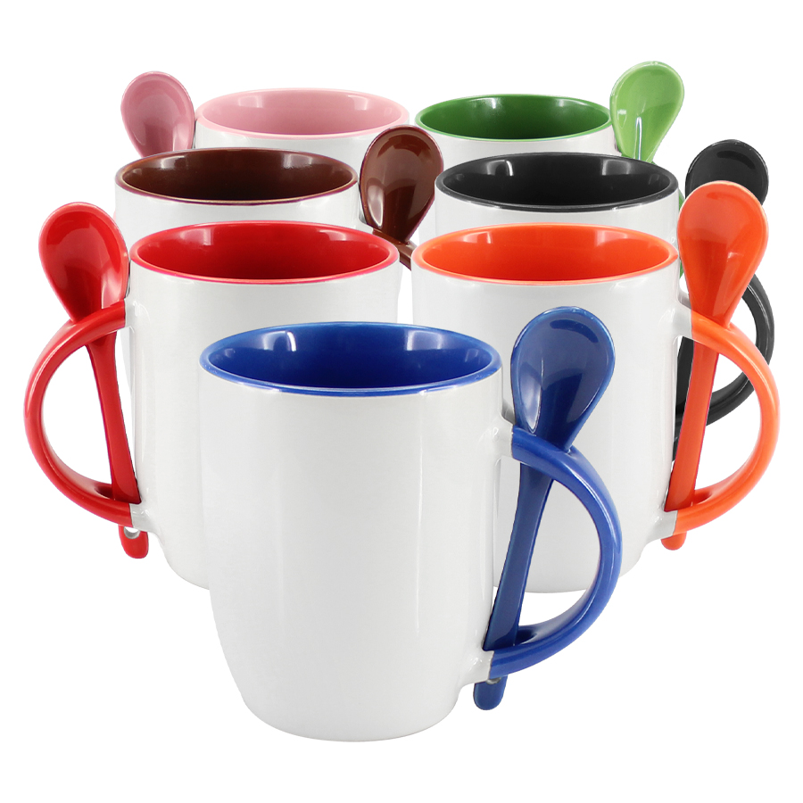 Tazón Cerámico 330cc Sublimación con Cuchara — Botellas, termos y mugs · GF Group