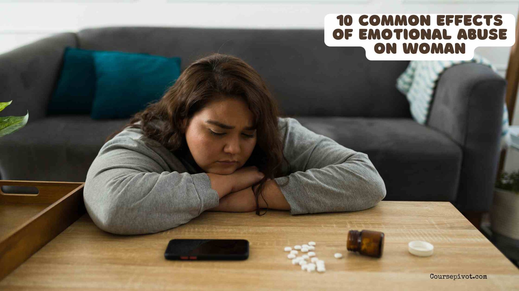Woman sitting quietly while processing the emotional effects of abuse