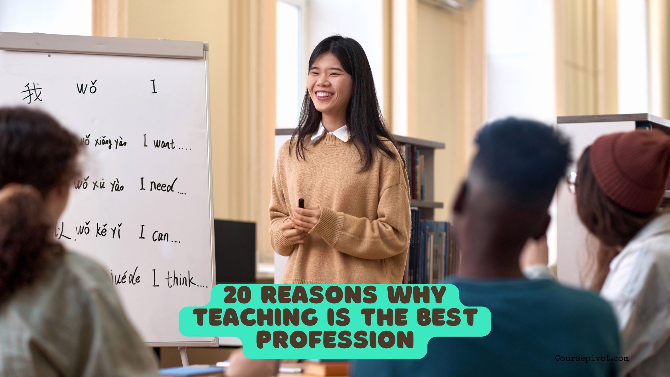 Teacher helping students learn in a classroom