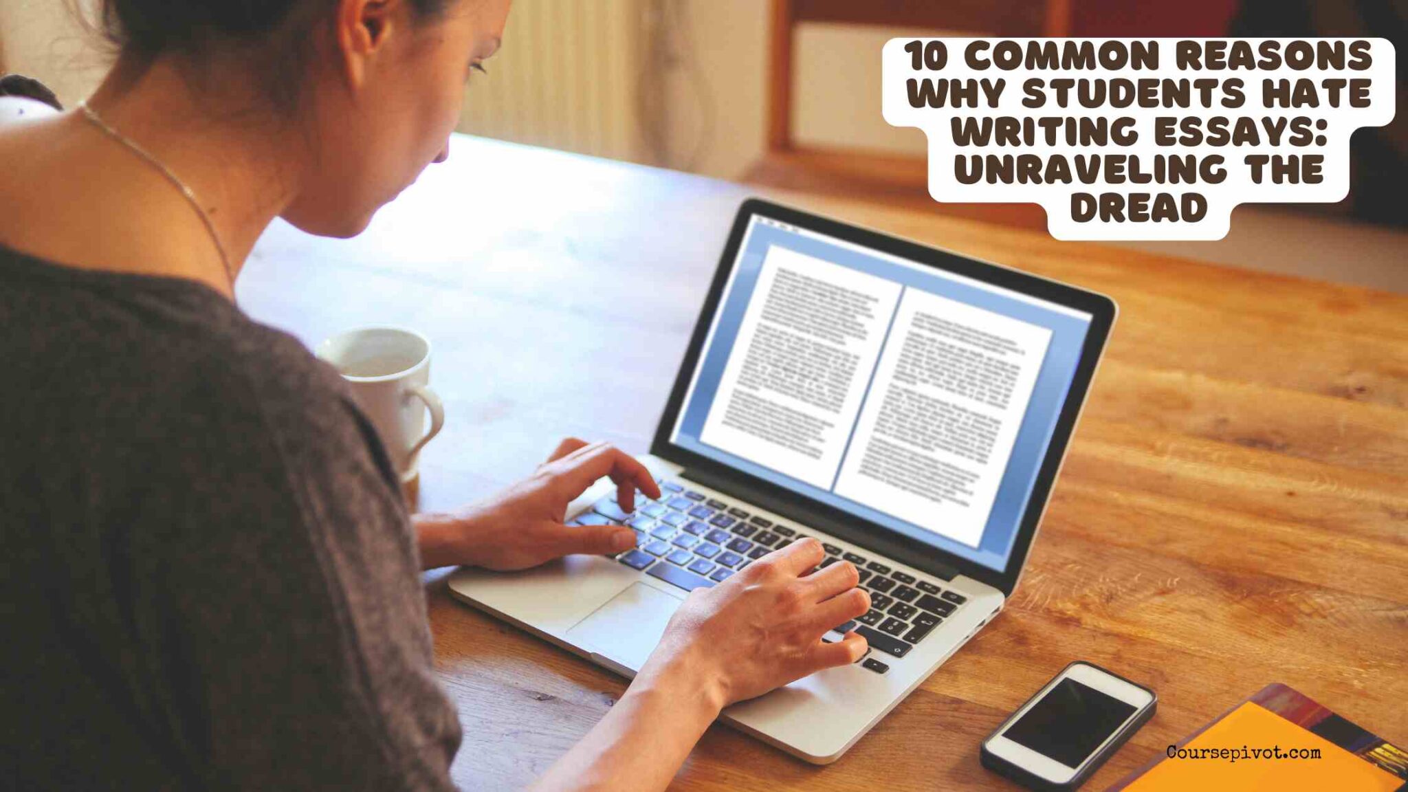 Student frustrated while trying to write an essay on a laptop