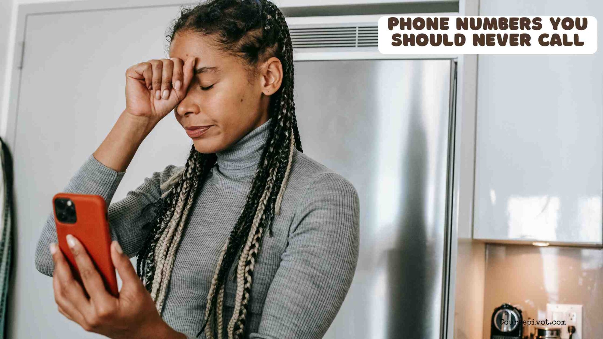 Person hesitating before calling an unknown phone number