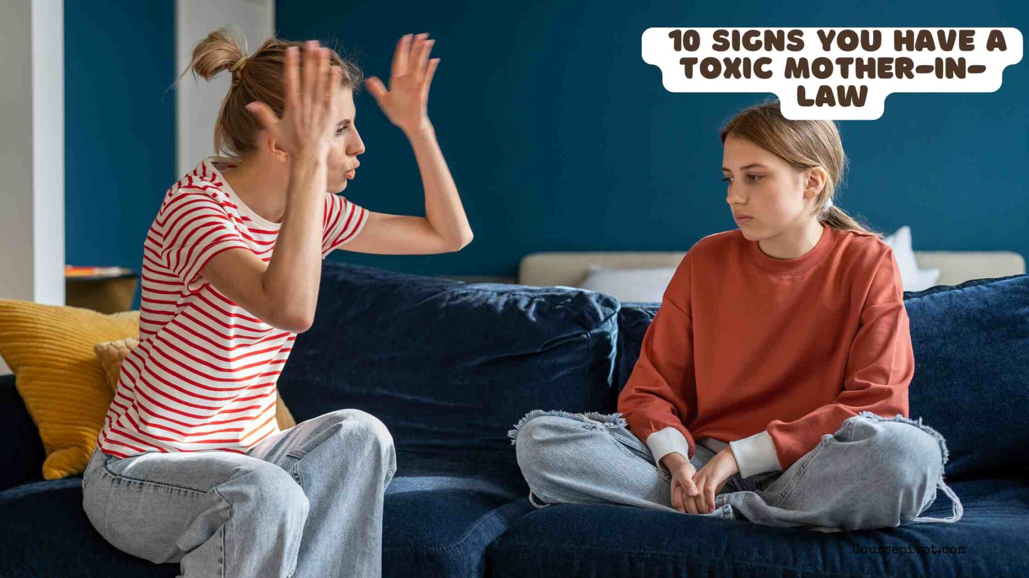 Couple setting boundaries during a tense family conversation