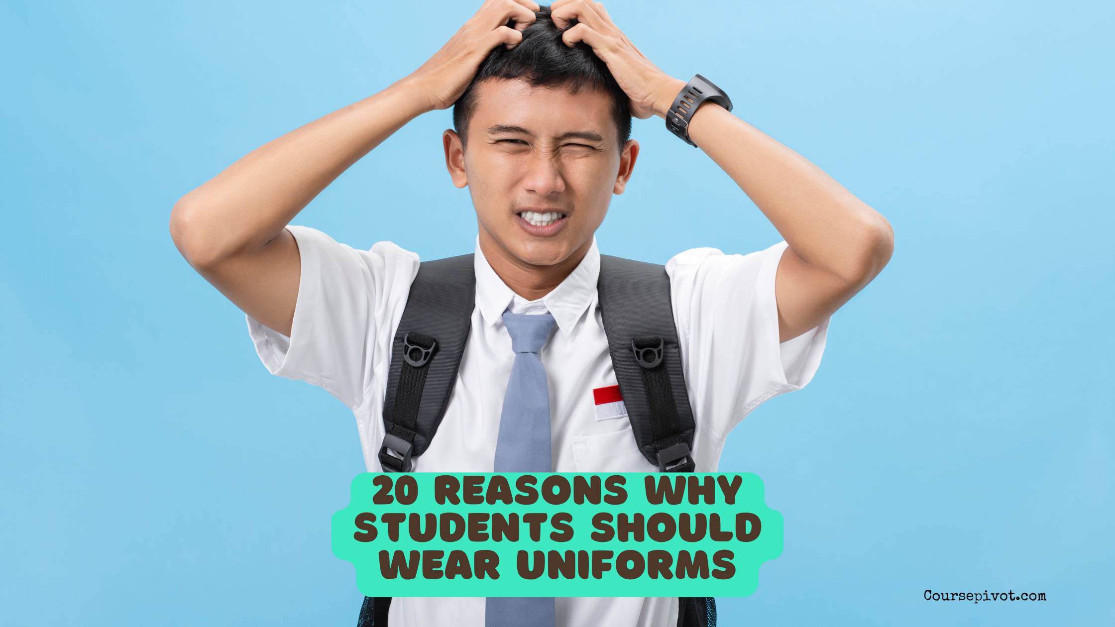 Students wearing school uniforms and standing together on campus