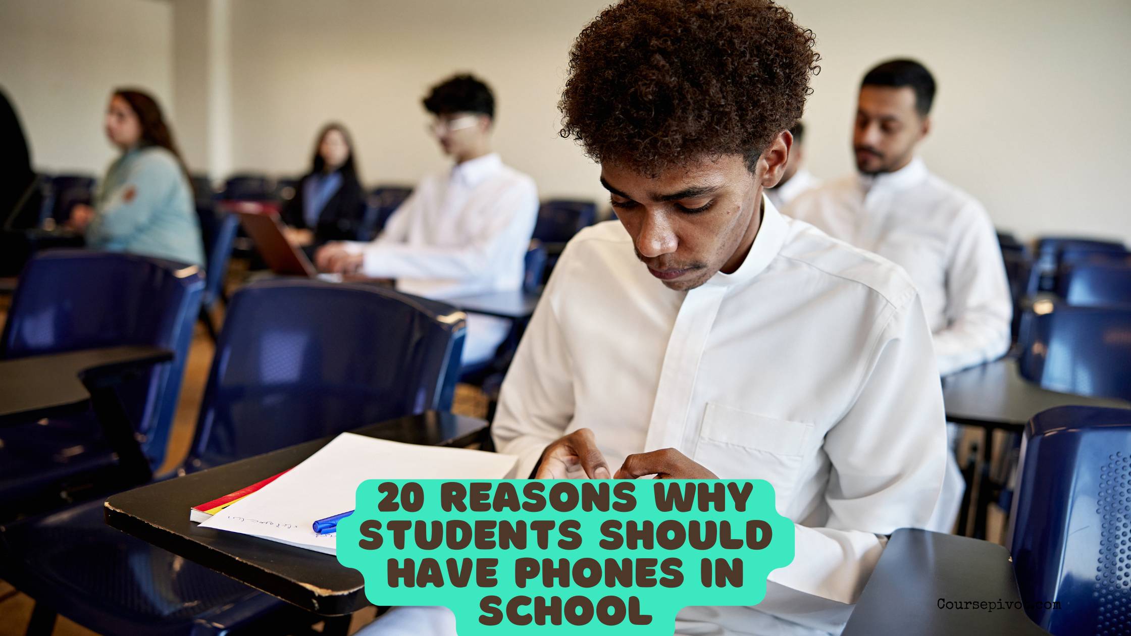 Student using a phone responsibly in school for learning and communication
