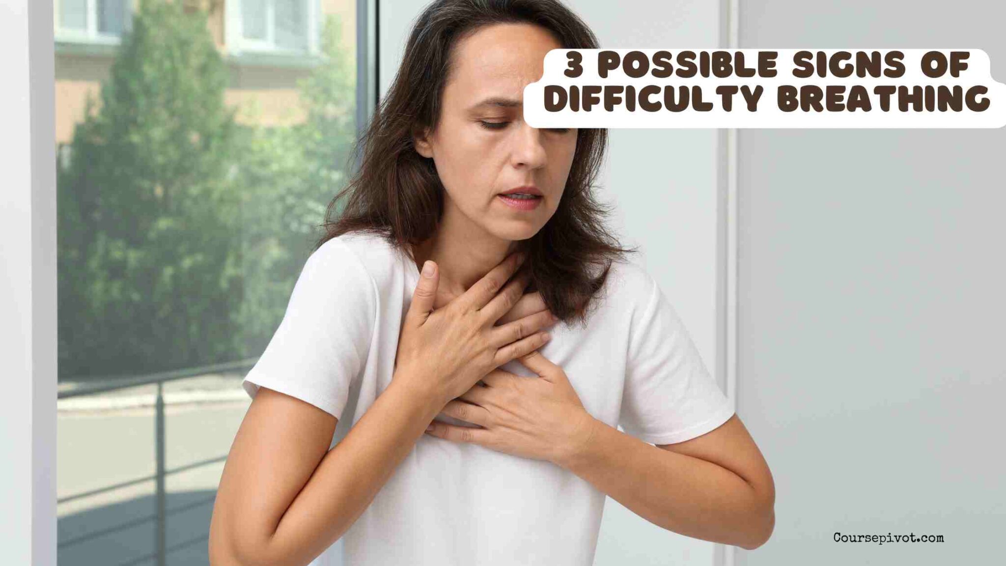 Person showing signs of difficulty breathing and needing medical attention