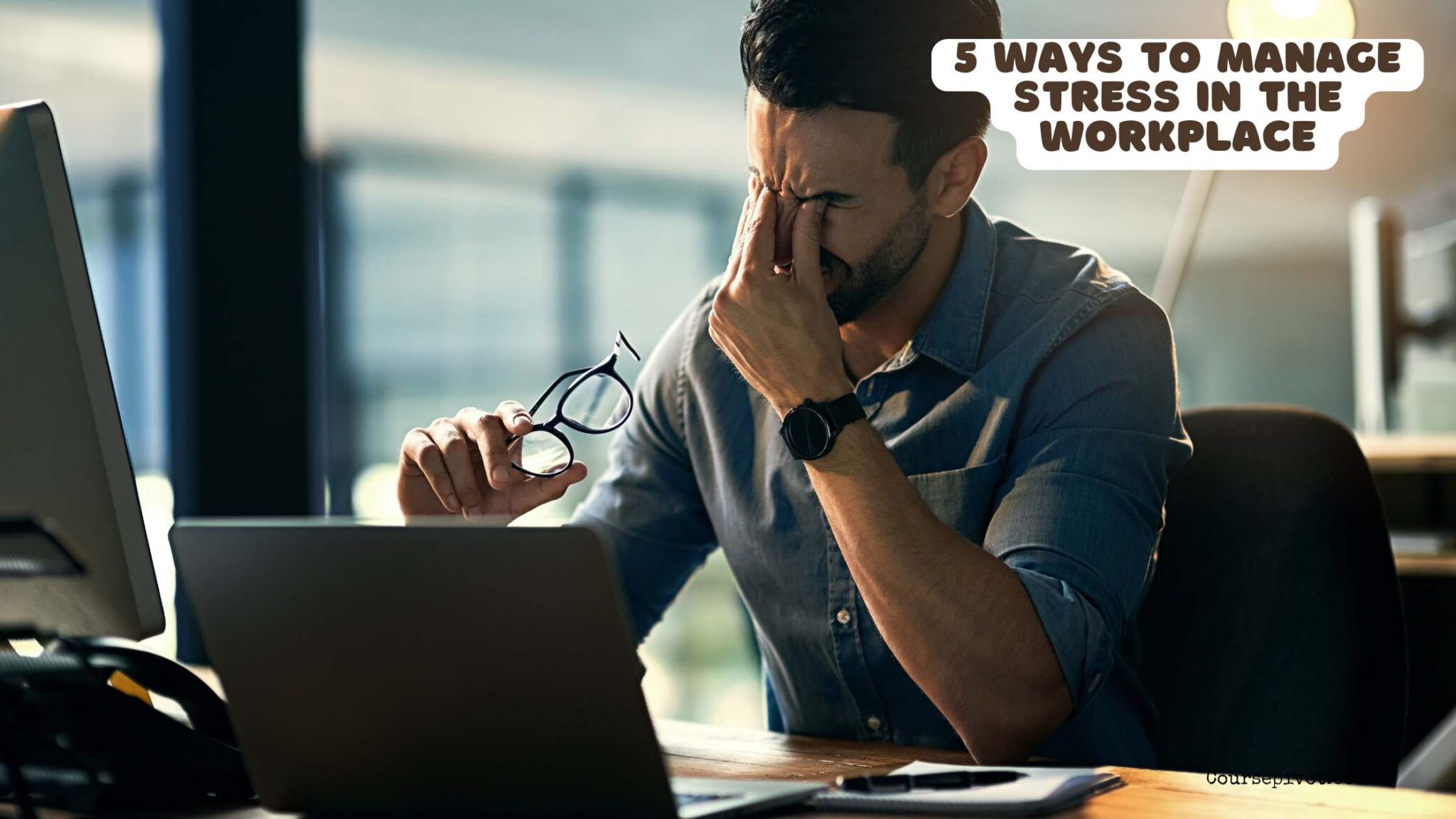 Worker using calm planning and healthy habits to manage workplace stress