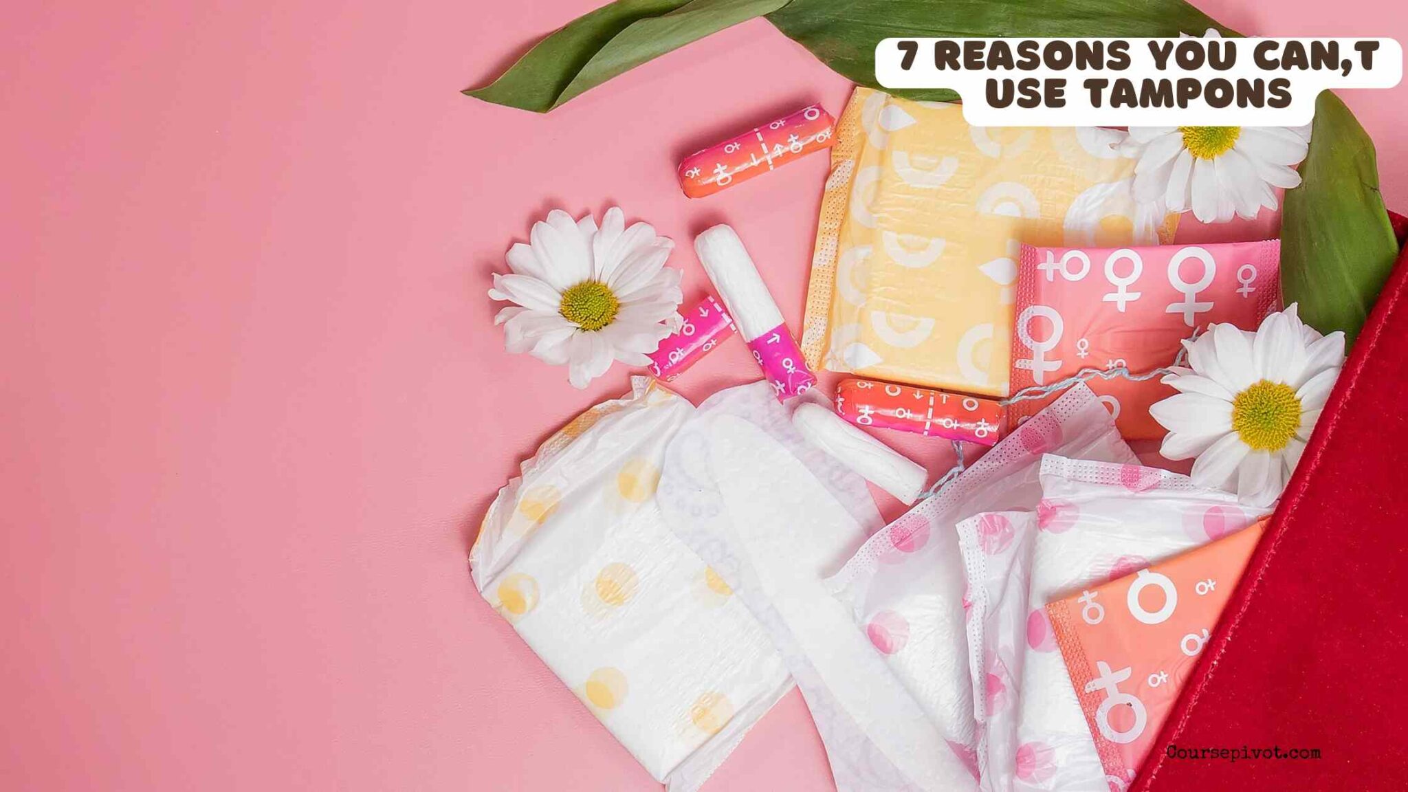 Menstrual care products arranged beside a notebook for learning about tampon use