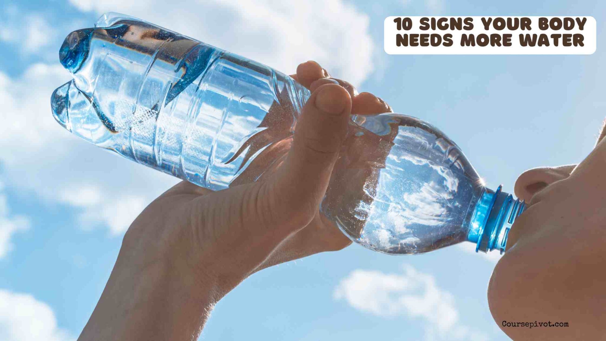 Person checking a water bottle while thinking about daily hydration
