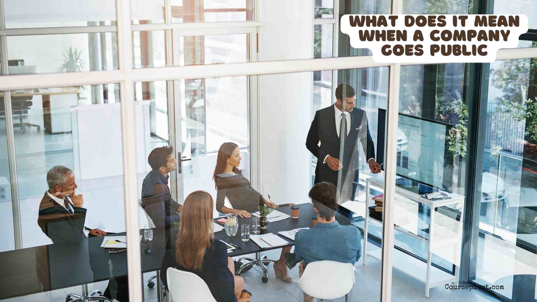 Company going public with stock market charts and business documents