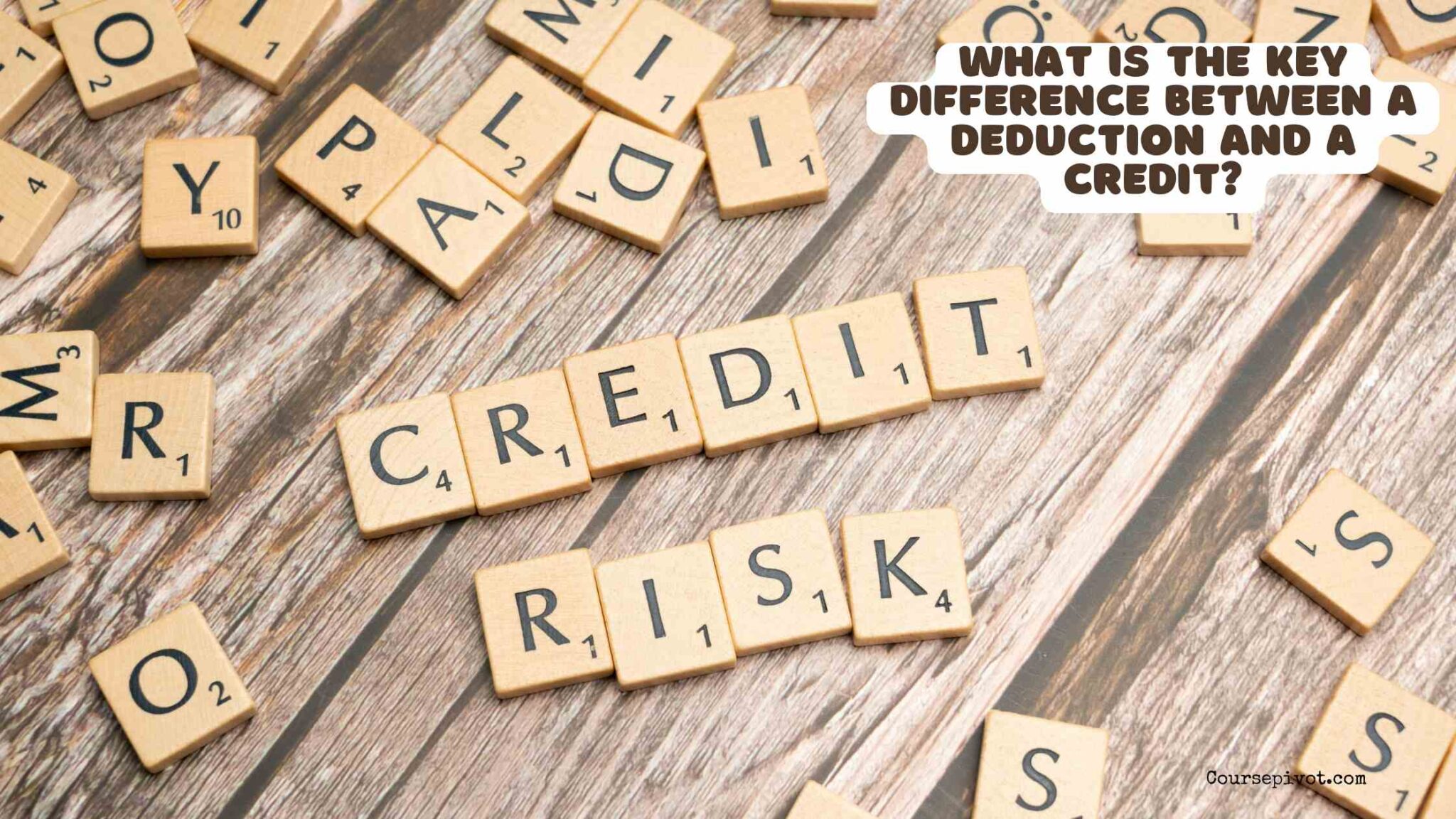 Tax forms and calculator showing the difference between deductions and credits