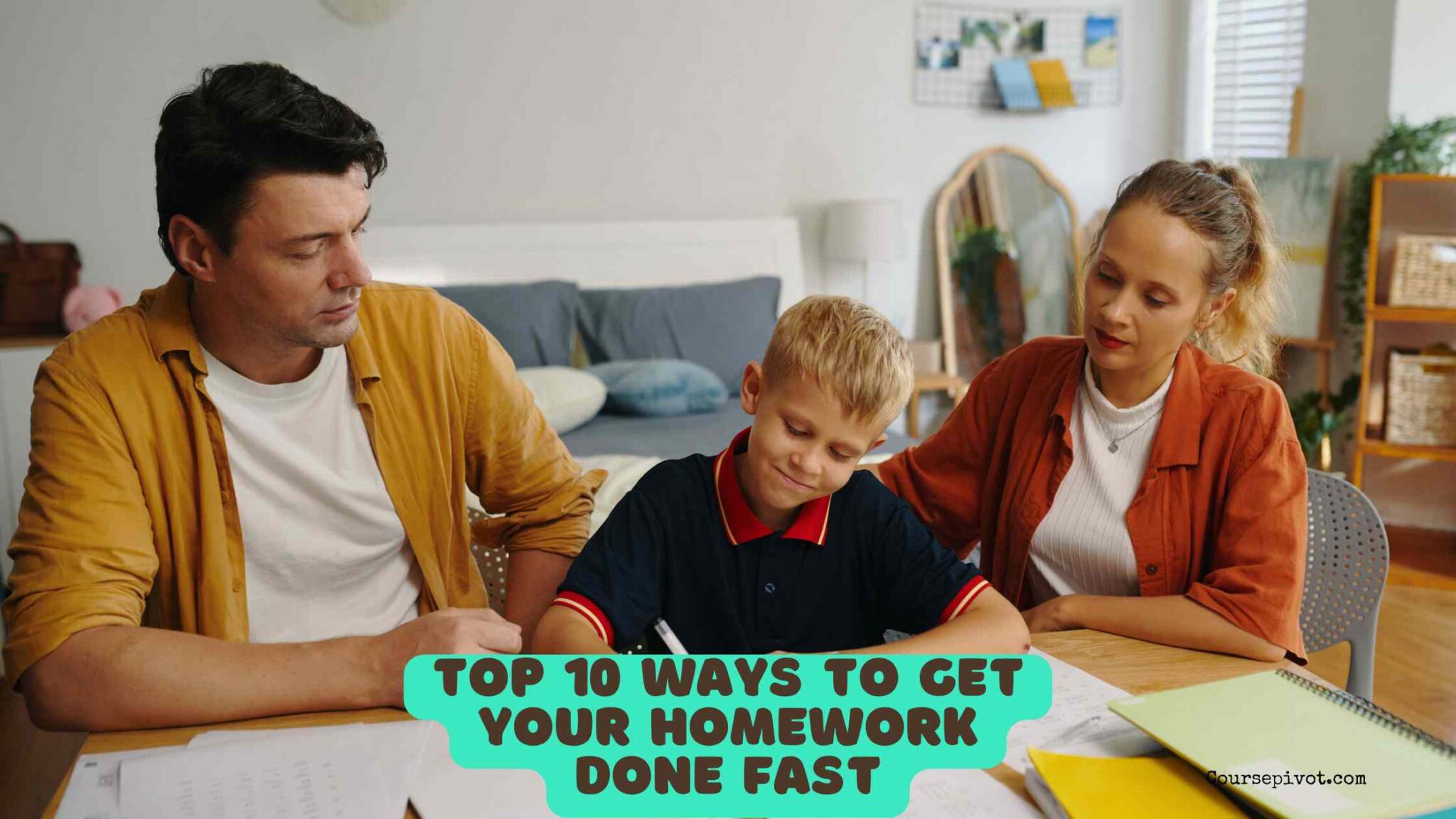 Student completing homework quickly at a clean organized desk