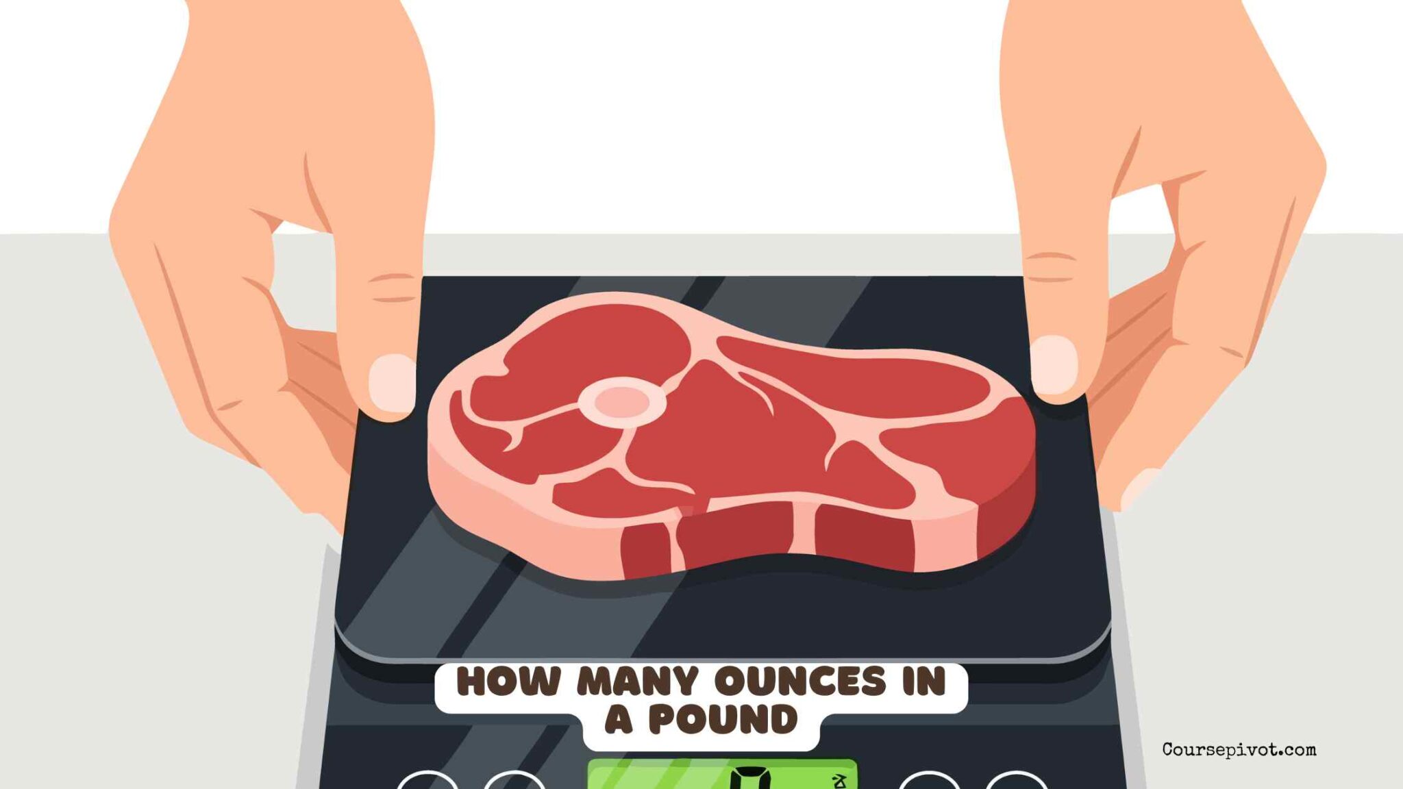 Kitchen scale showing ounces and pounds with food ingredients nearby
