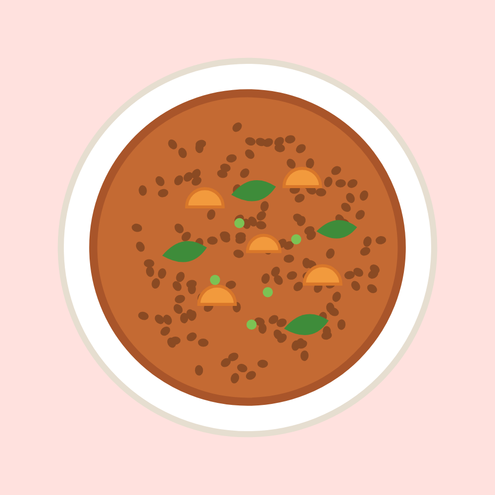 Bowl of lentil and vegetable stew with carrots, spinach and herbs