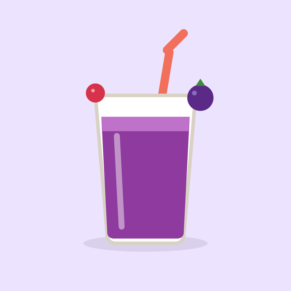Purple berry smoothie in a glass with a blueberry garnish