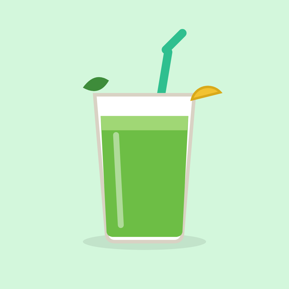 Green smoothie in a glass with a pineapple wedge