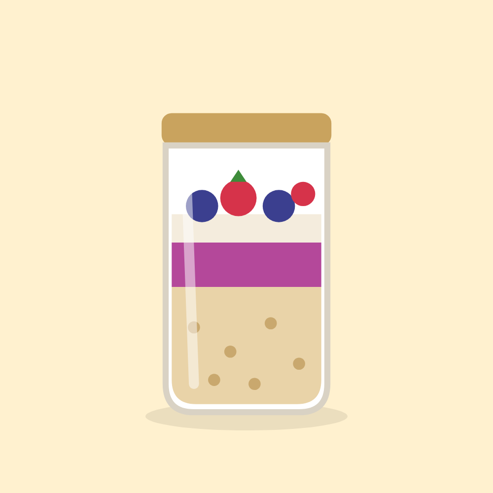 Jar of overnight oats layered with berries