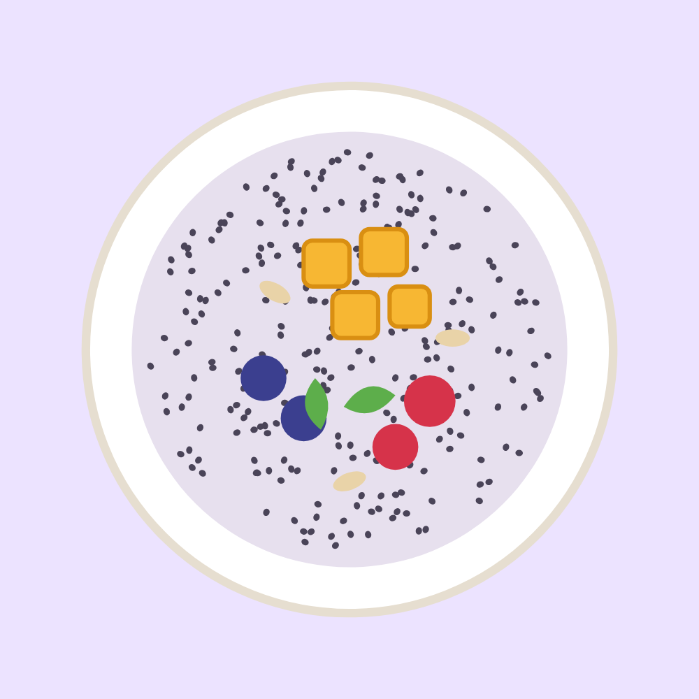 Bowl of chia pudding topped with mango and berries