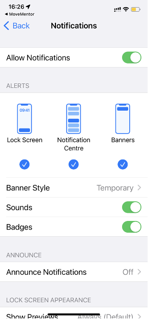 App Notification Settings Screenshot