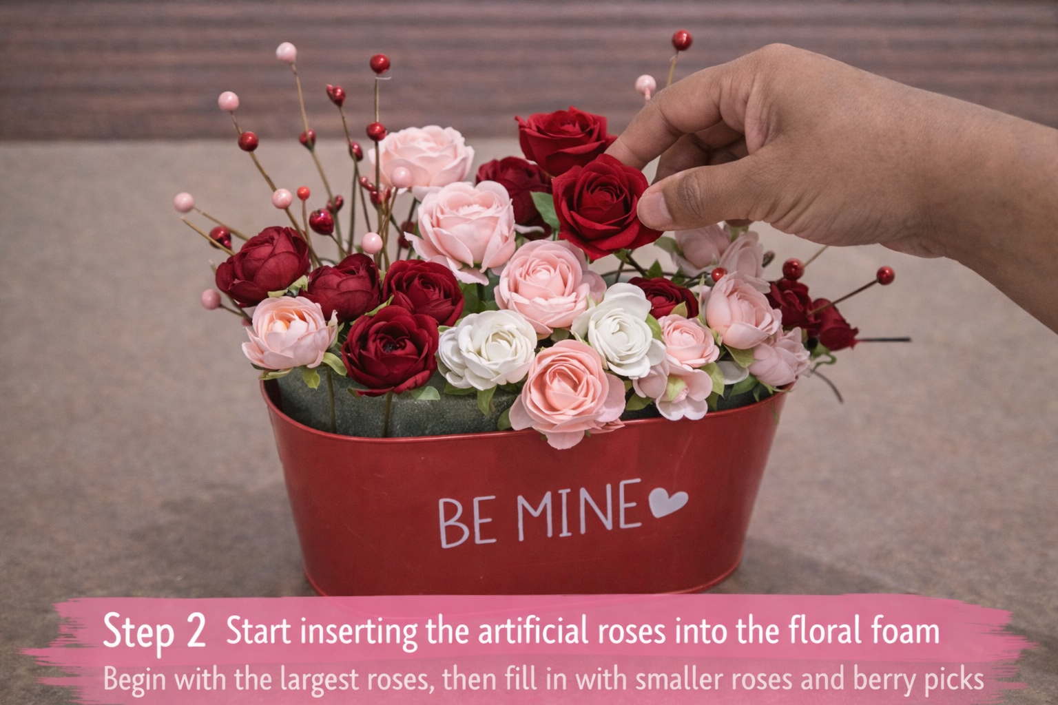 Step 2 for Enchanting Valentine's Day Floral & Heart Centerpiece