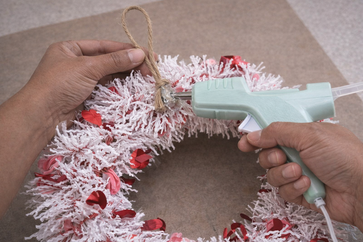 Step 1 for Sparkling Hearts Valentine's Day Wreath