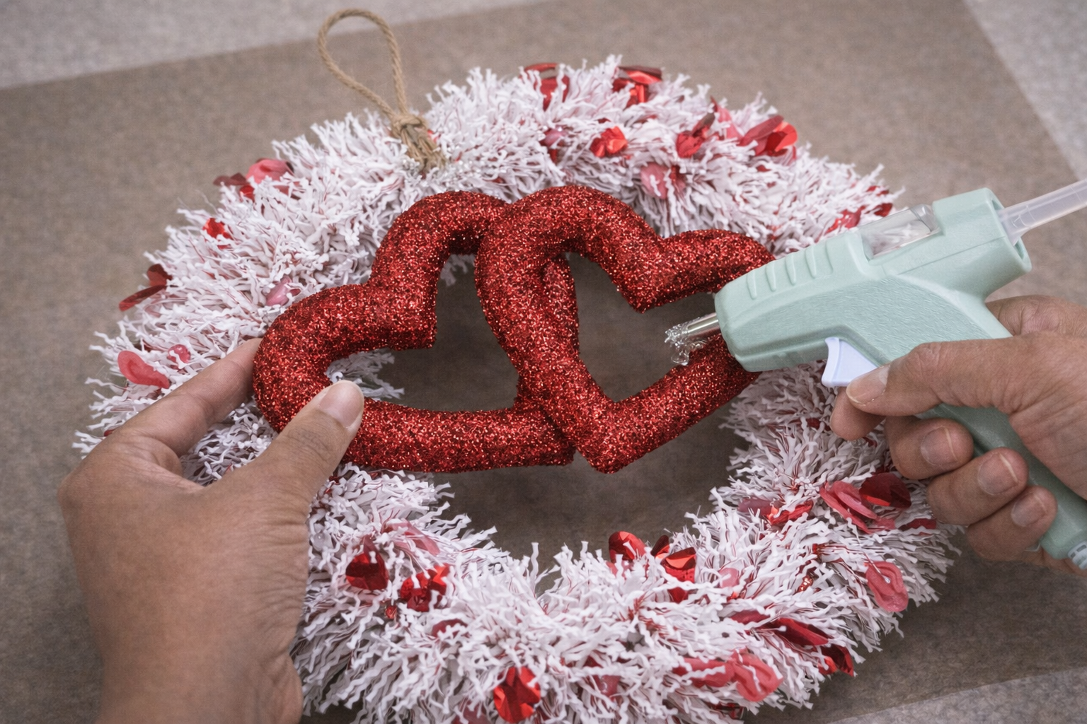 Step 3 for Sparkling Hearts Valentine's Day Wreath