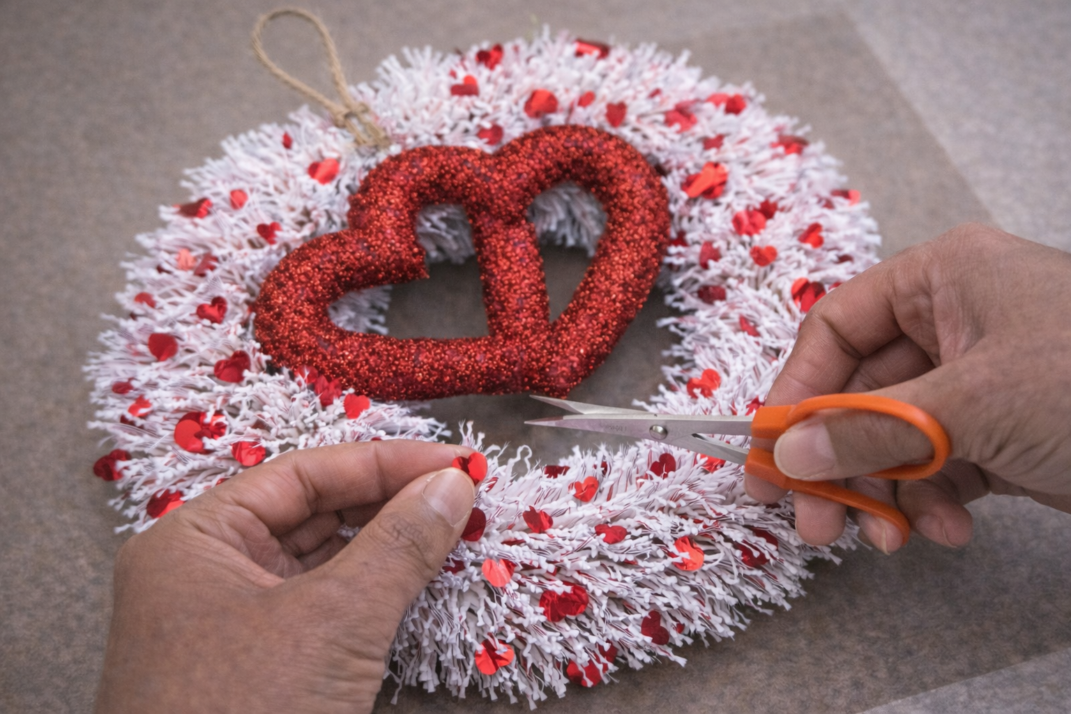 Step 5 for Sparkling Hearts Valentine's Day Wreath