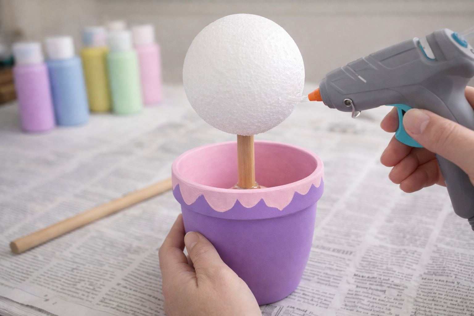 Step 2 - Whimsical Speckled Easter Egg Topiaries DIY tutorial