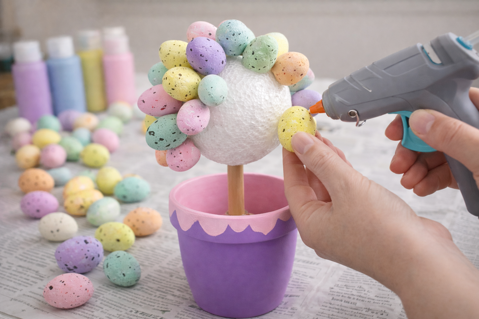 Step 3 - Whimsical Speckled Easter Egg Topiaries DIY tutorial