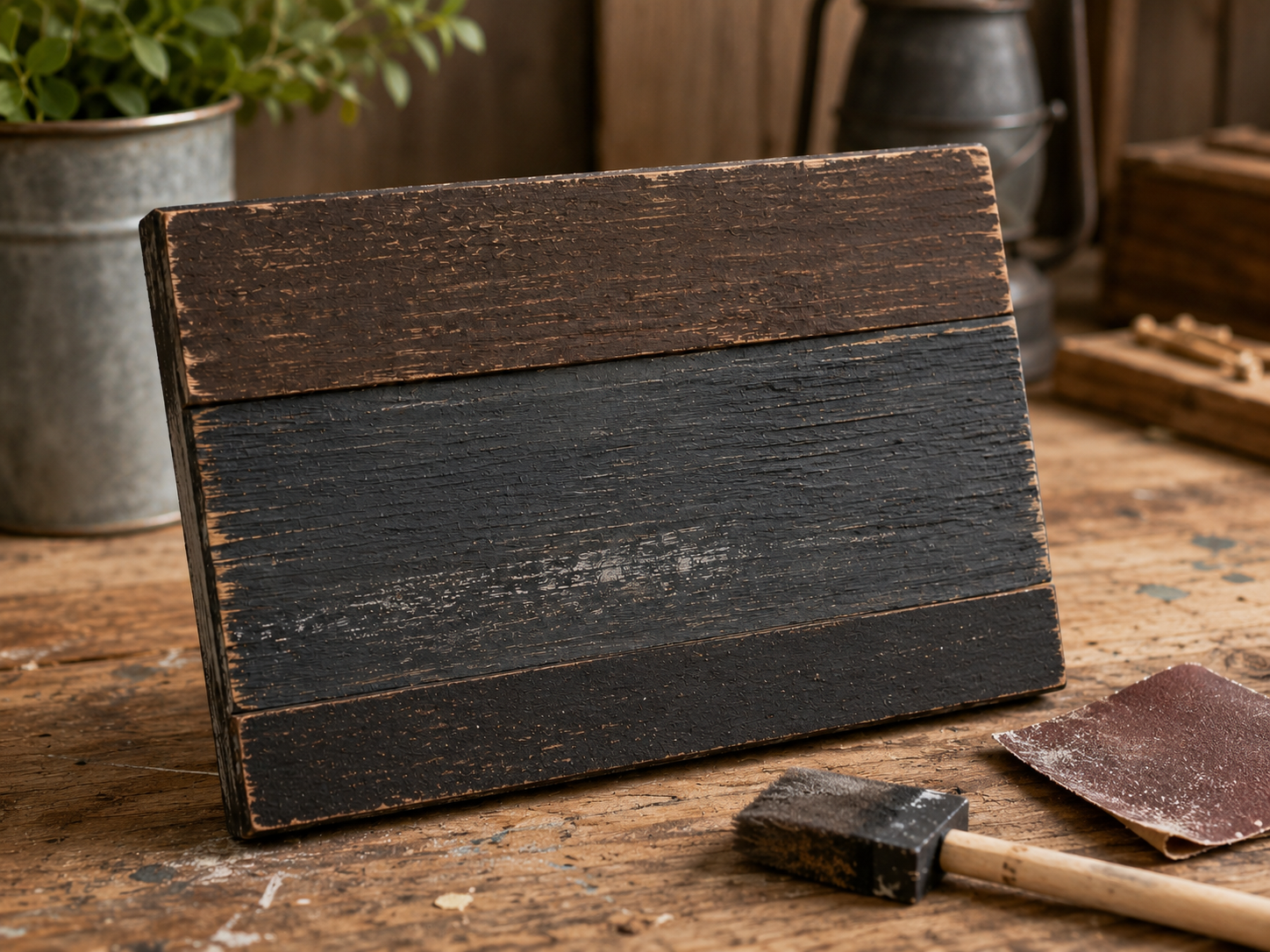 How to layer paints & distress edges - Dad's Garage Rustic Mini Sign DIY tutorial
