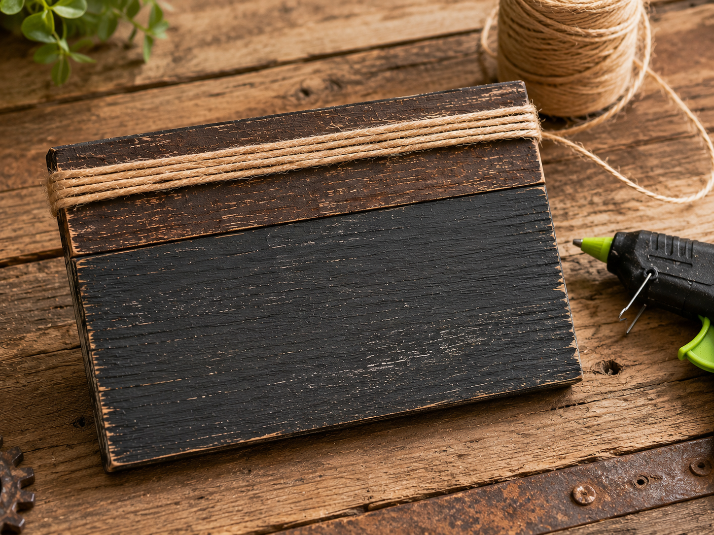 How to wrap jute twine detail - Dad's Garage Rustic Mini Sign DIY tutorial