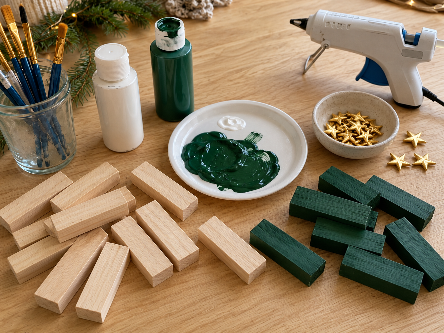 DIY Mini Jenga Block Christmas Trees for a Snowy Mantel Display, step 1: Gather & Prepare Supplies