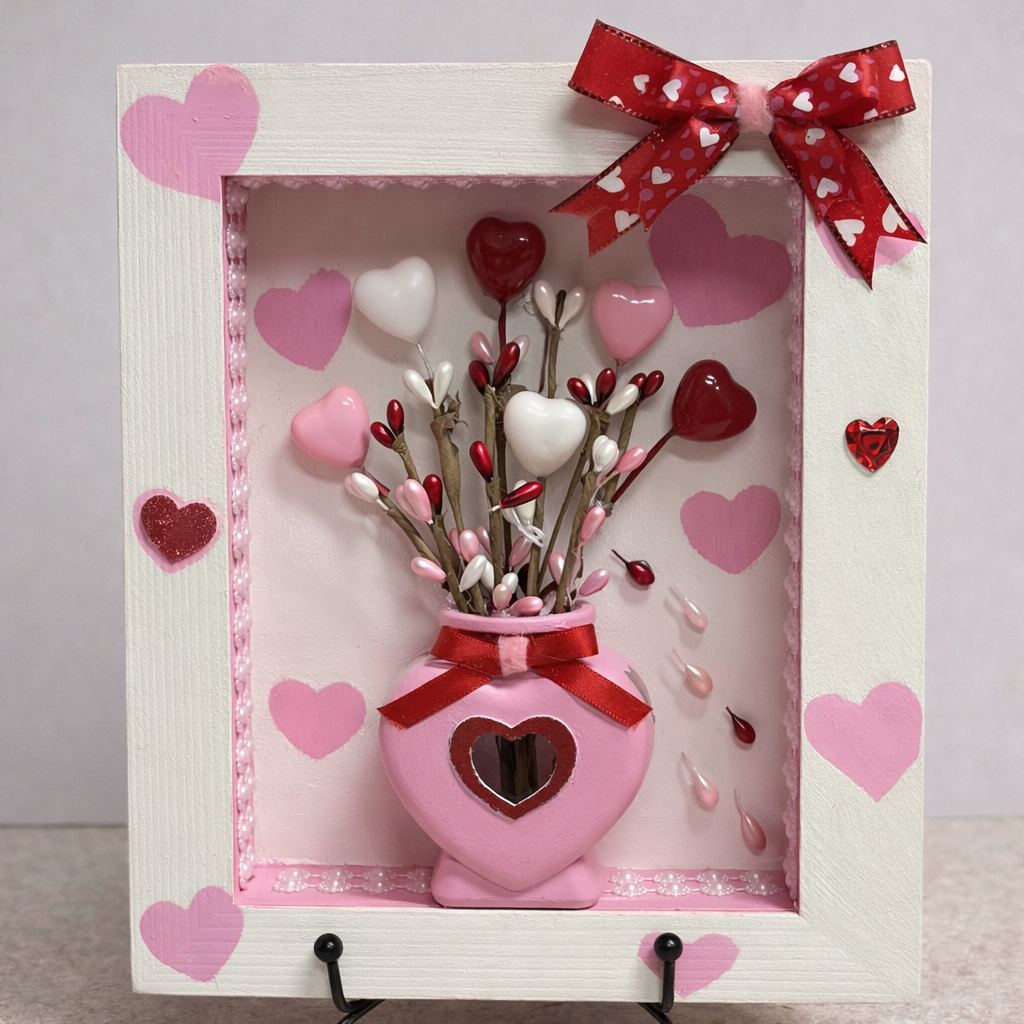 Charming Valentine's Day Shadow Box with Painted Heart Reveal DIY Craft