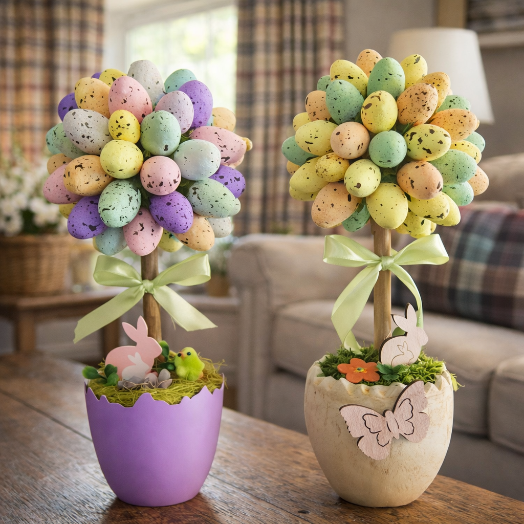 Whimsical Speckled Easter Egg Topiaries - DIY Holiday & Seasonal craft tutorial for Easter