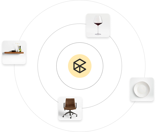 Abstract graphic showcasing a variety of furniture products available on one platform