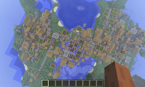 Huge Minecraft village generated using seed 88974602297265413