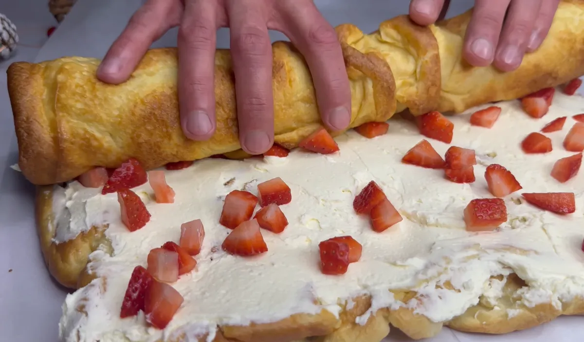 Creamy Strawberry Pancake Roulade step 11
