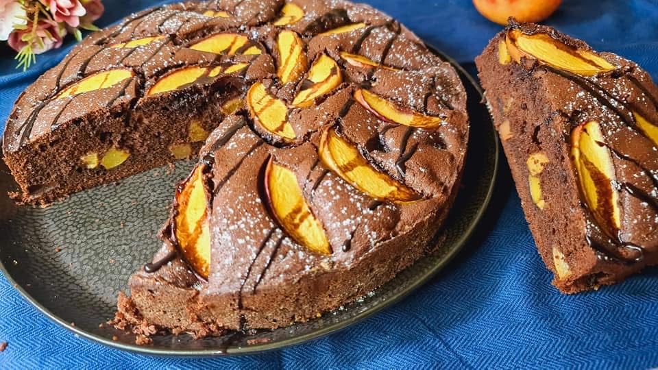Moist Chocolate Peach Cake