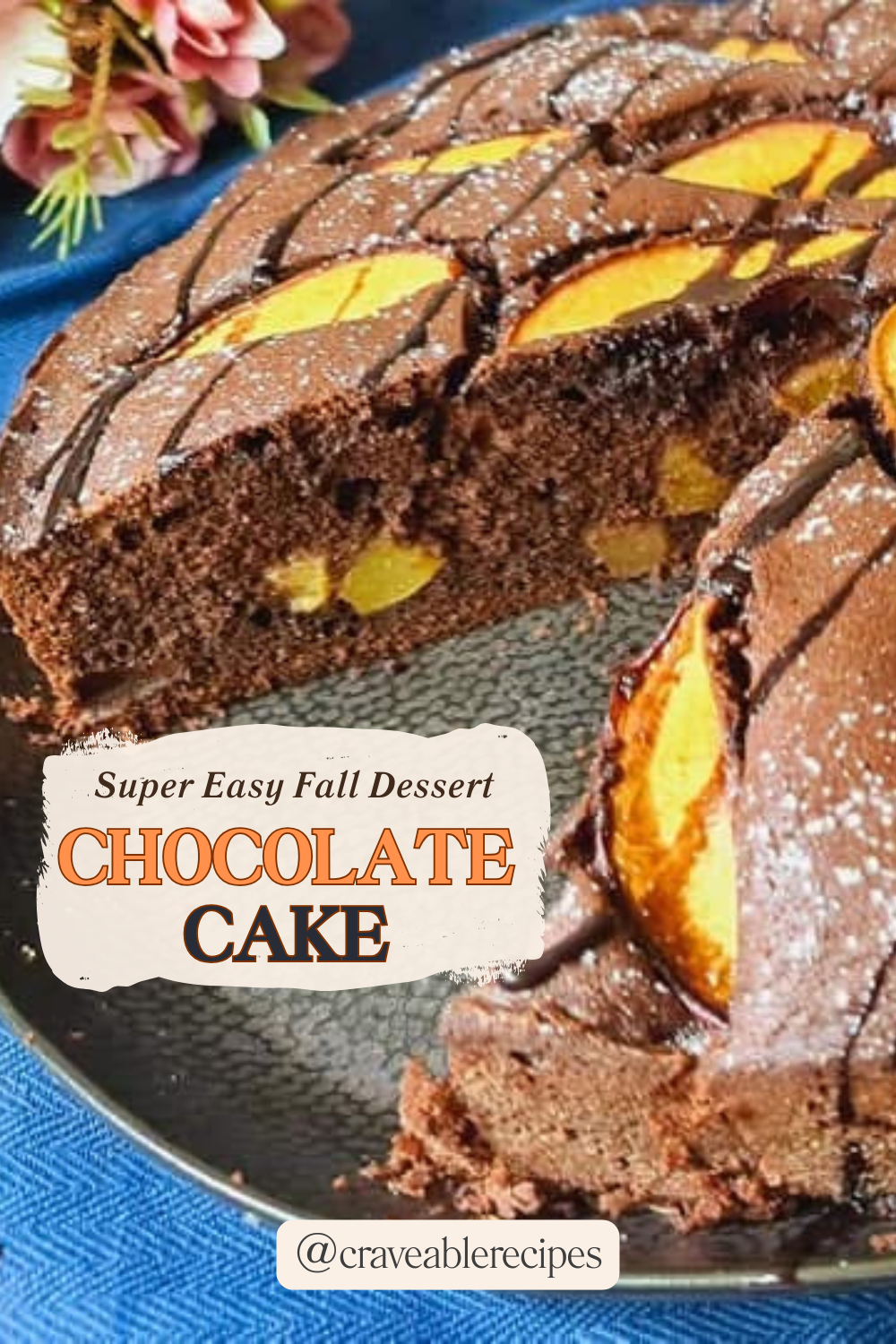 Moist Chocolate Peach Cake Pinterest pin
